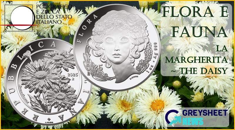 Wild daisies feature on Italy's first bullion type silver coins.