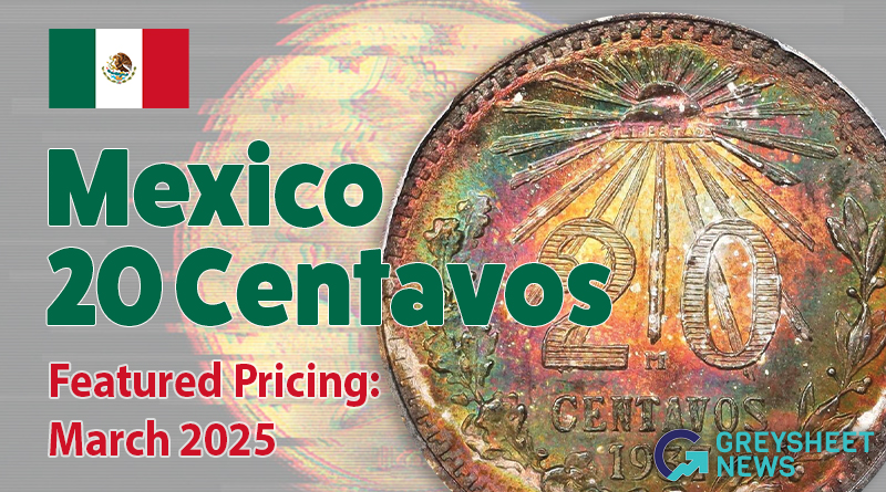 Mexico 20 Centavo pricing from the March 2025 Greysheet Magazine