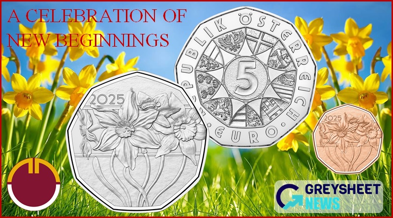 A variety of three kinds of narcissus daffodils are featured on the obverse.