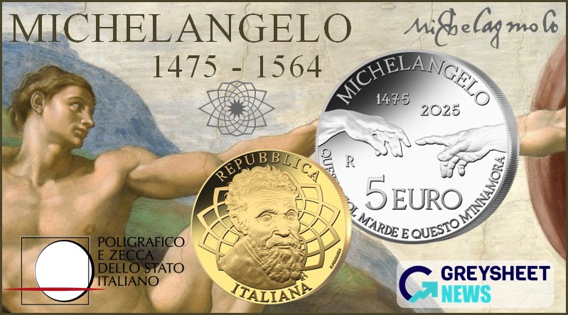 Michelangelo's 'Creation of Adam' features on the reverse.