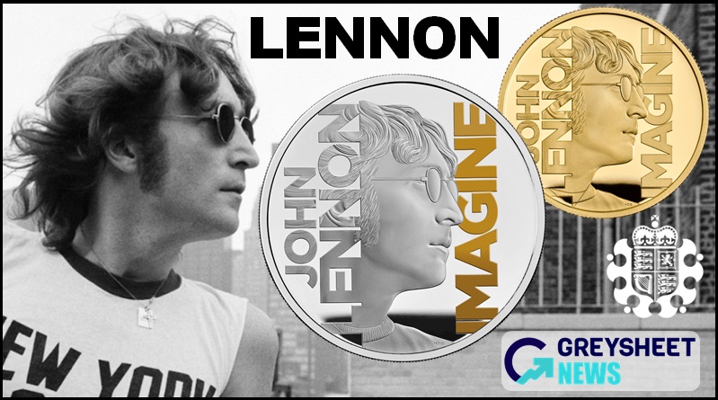 The reverse side recreates a well-known photo of Lennon taken in 1974.