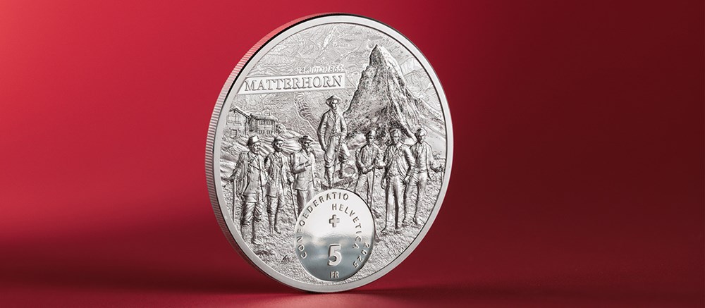 Swiss 5 Franc Silver Coin for the 160th Anniversary of First Climb