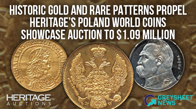 Historic Gold and Rare Patterns Propel Heritage's Poland World Coins Showcase Auction to $1.09 Million