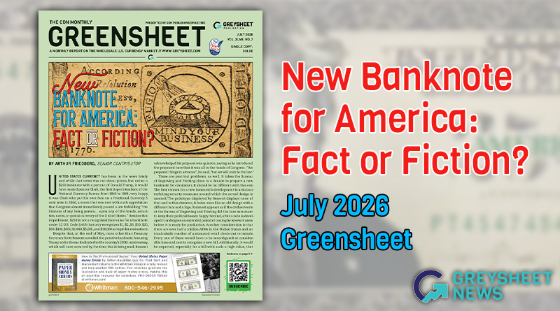 July 2026 Greensheet Market Analysis: New Banknote for America - Fact or Fiction?