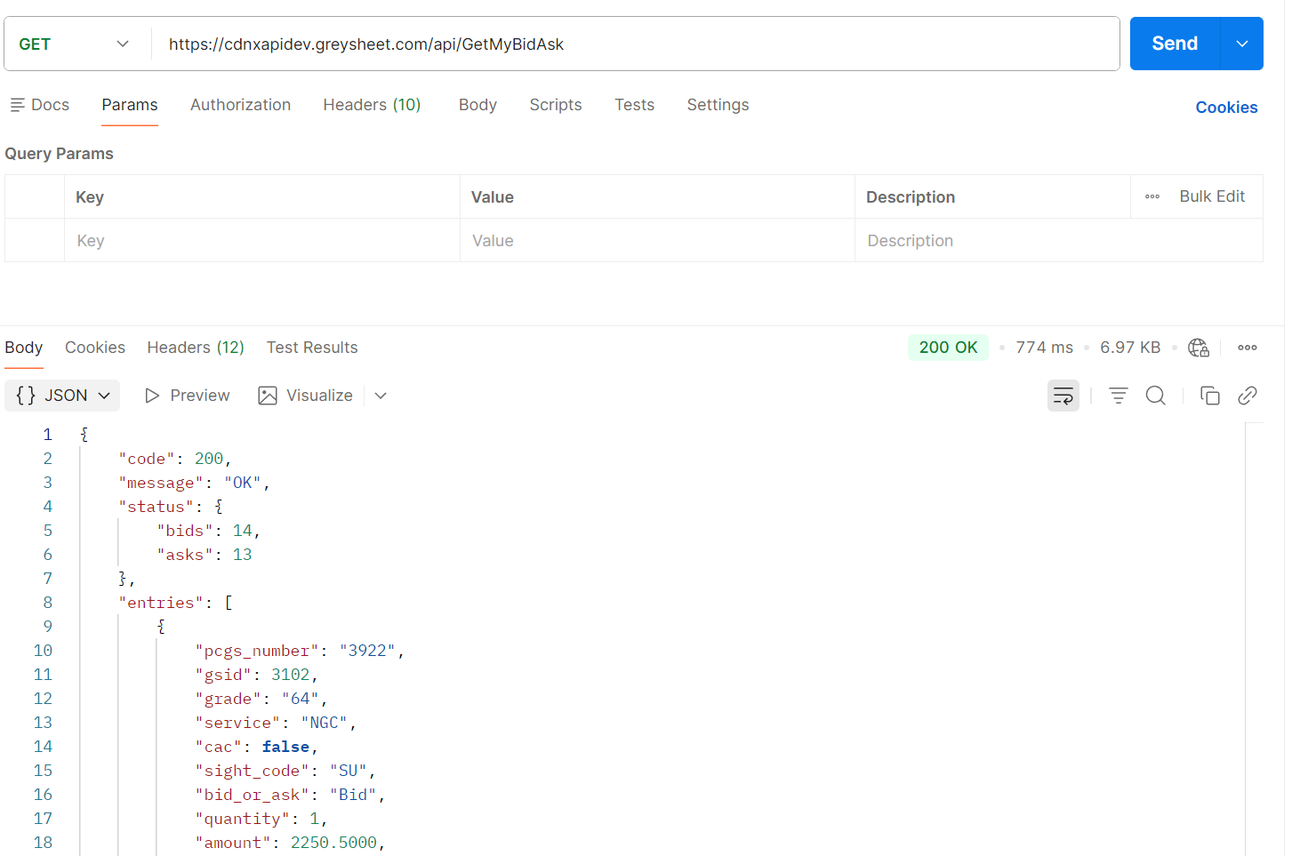 Postman API call example