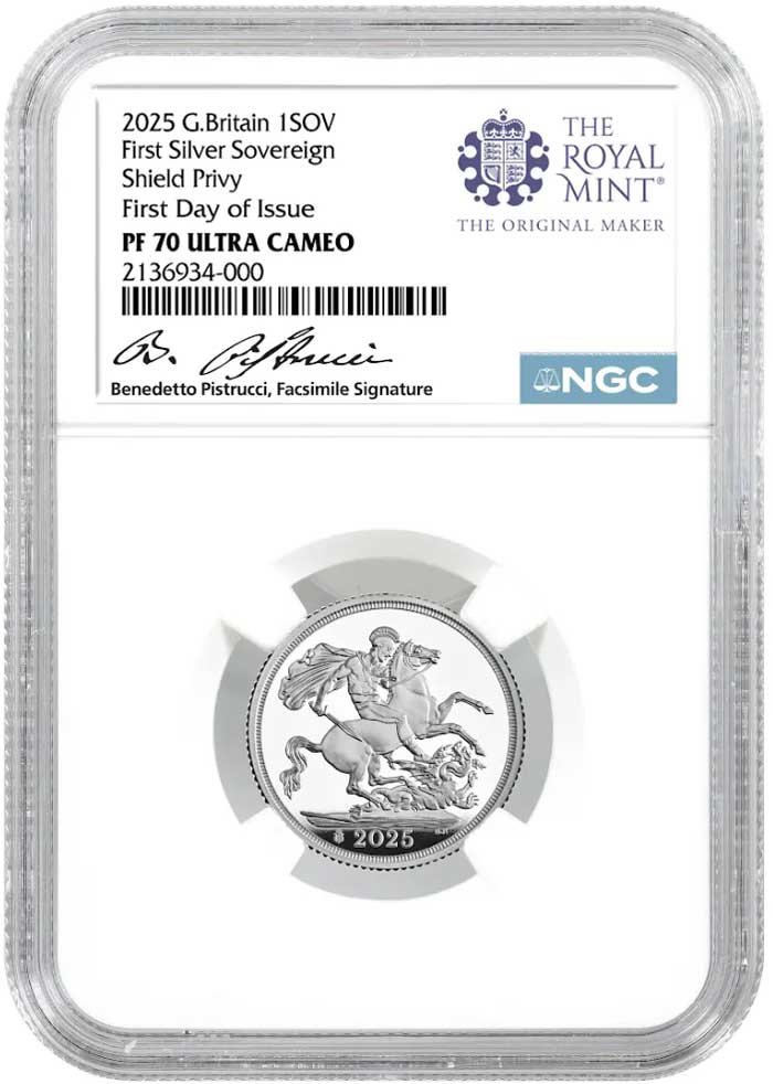 2025 Privy Mark Great Britain Silver Sovereign NGC PF70 UCAM - (1) Coin image